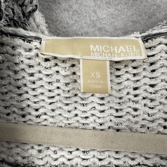 Michael Michael Kors Womens XS Knit Hooded Long Cardigan White Gray Striped‎ - Picture 9 of 14